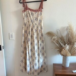 Floral Cream Dress with Pink Accents